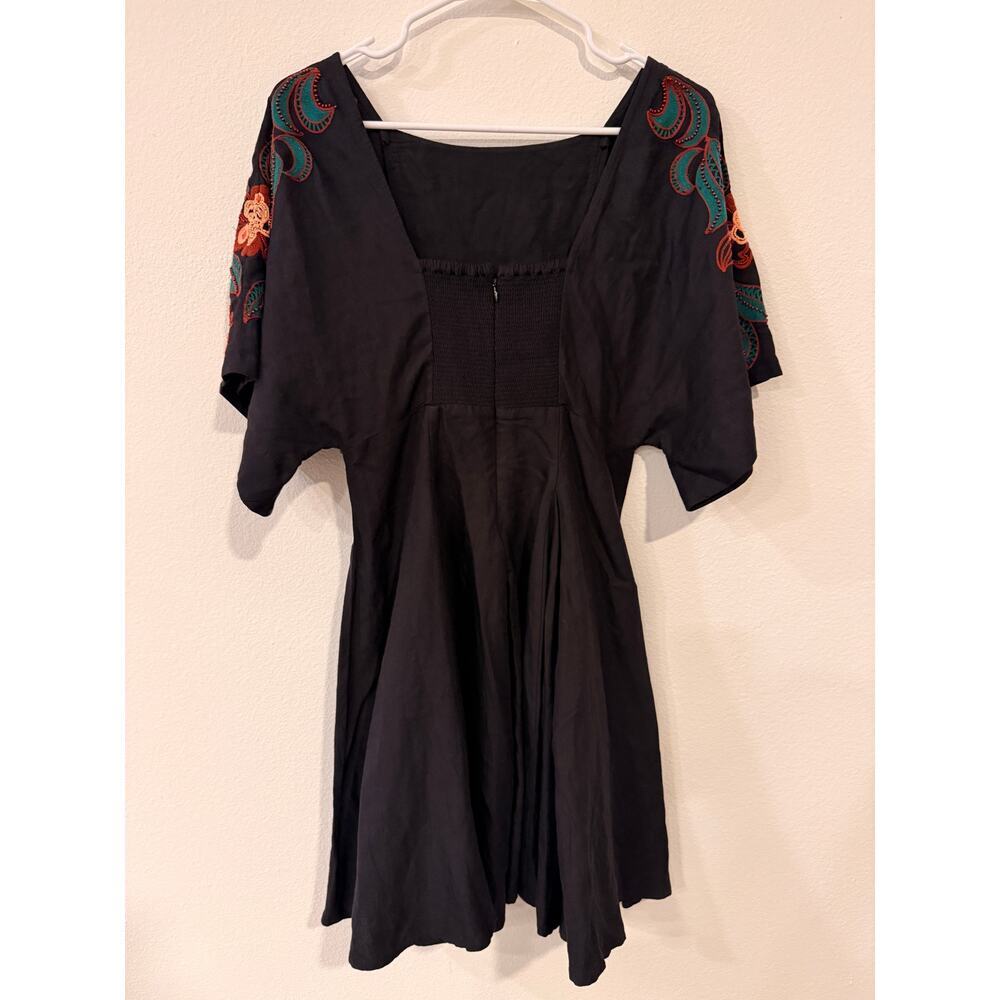 Feather Bone Embroidered Mini Dress Women’s SP Black Floral Boho Dress - Picture 3 of 10